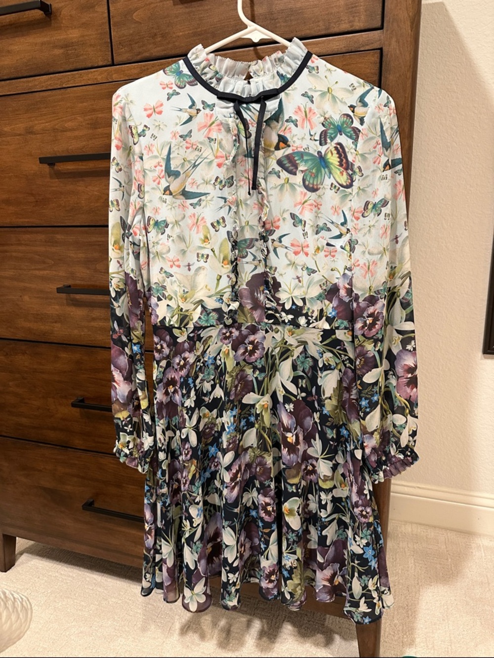 TED BAKER 2 Floral & Butterfly Tiered Long-Sleeve Women’s Dress - Multicolor